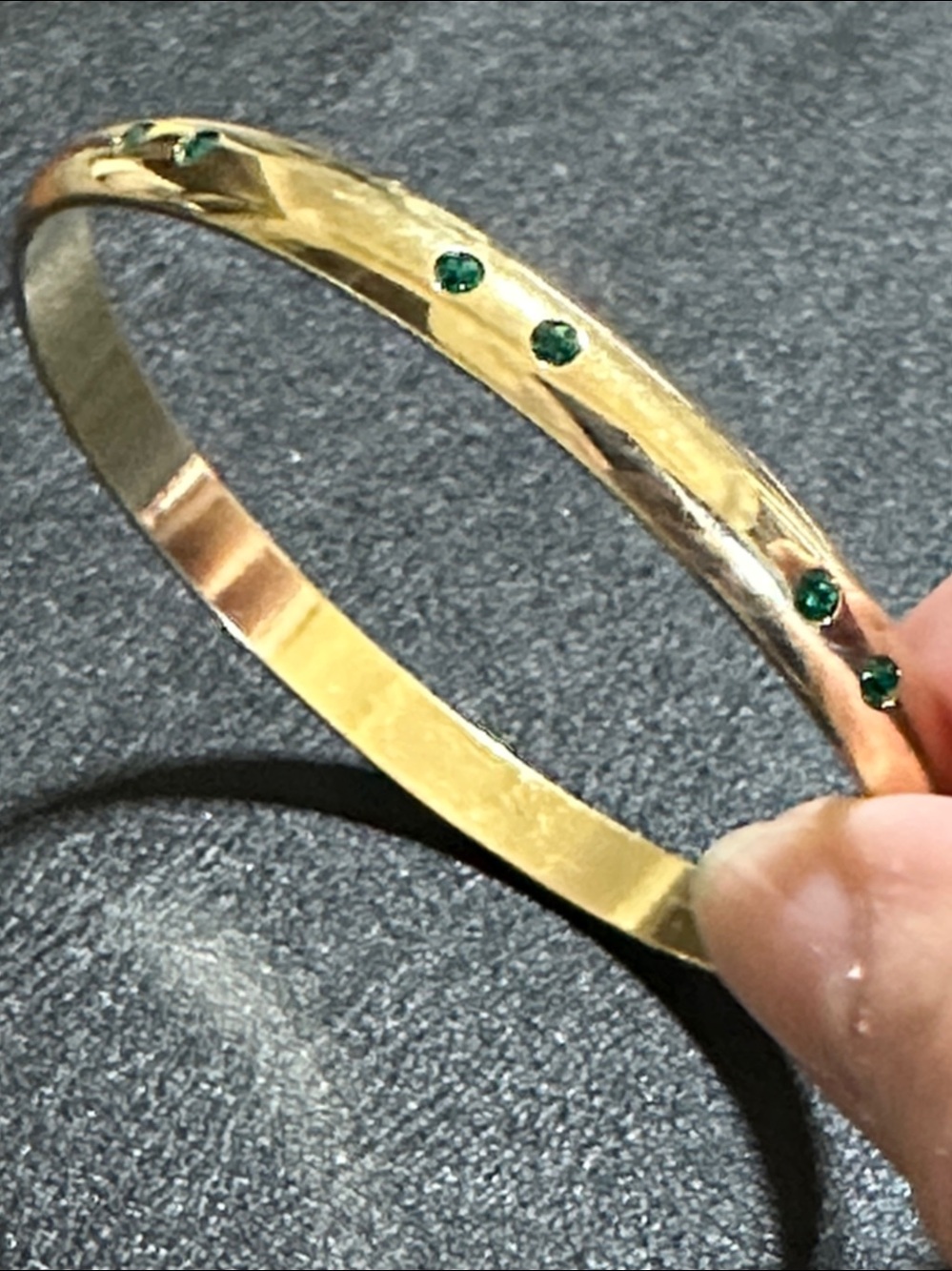 Swarovski Signed Swan Logo Green Crystal Gold Tone Vintage Bangle Bracelet